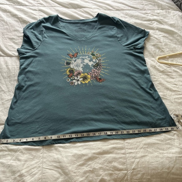Lane Bryant Earth & Flower Printed Women's Tee, V-Neck, Blue/Teal, 26/28 - Picture 9 of 11